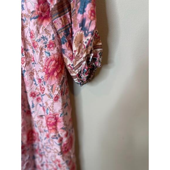 R Vivimos Maxi Dress Size XS Boho Cottage Peasant Floral Pink Tassel Flowy - Picture 3 of 8